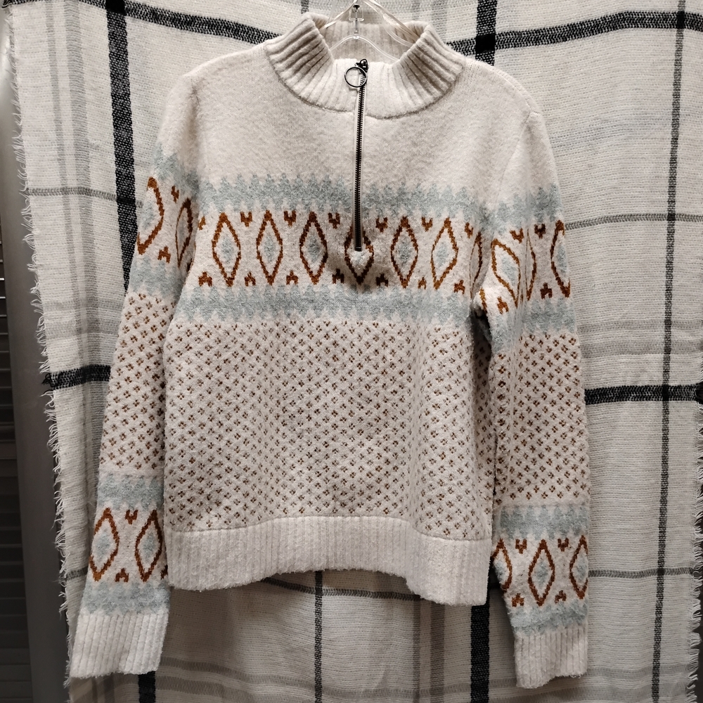 Cozy Cream and Brown Women's Turtleneck Sweater